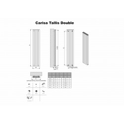 Carisa Tallis Double Black Aluminium Radiator - 1800 x 470mm - Technical Drawing