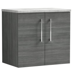 Arno 600mm Wall Hung 2 Door Vanity Unit with Laminate Top - Anthracite Woodgrain