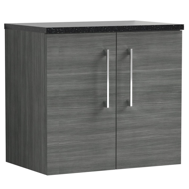 Arno 600mm Wall Hung 2 Door Vanity Unit with Laminate Top - Anthracite Woodgrain