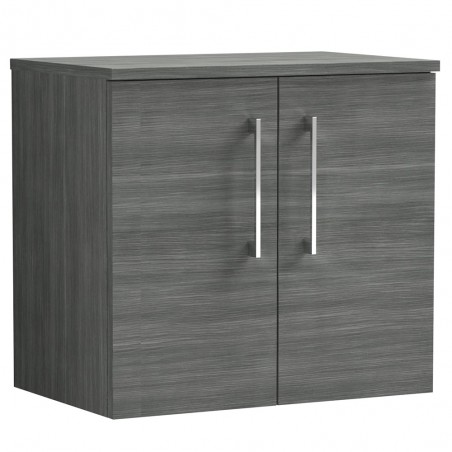 Arno 600mm Wall Hung 2 Door Vanity Unit with Worktop - Anthracite Woodgrain