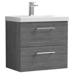 Arno 600mm Wall Hung 2 Drawer Vanity Unit with Mid-Edge Basin - Anthracite Woodgrain