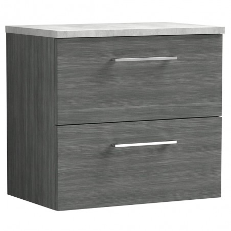 Arno 600mm Wall Hung 2 Drawer Vanity Unit with Laminate Top - Anthracite Woodgrain