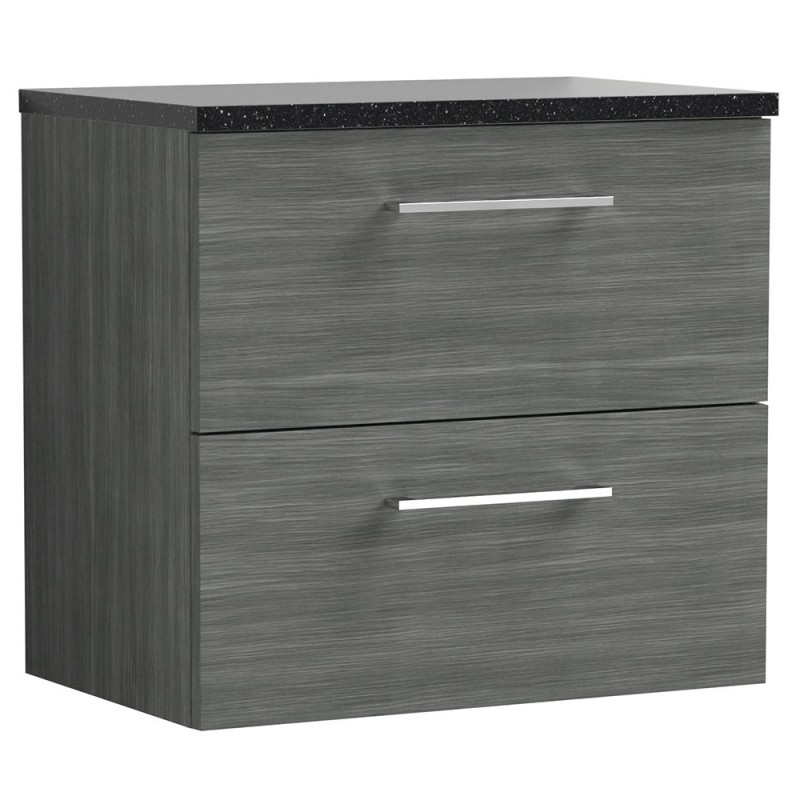 Arno 600mm Wall Hung 2 Drawer Vanity Unit with Laminate Top - Anthracite Woodgrain