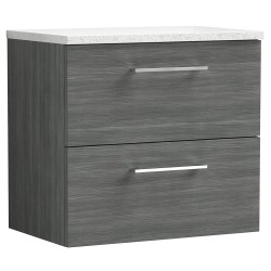 Arno 600mm Wall Hung 2 Drawer Vanity Unit with Laminate Top - Anthracite Woodgrain