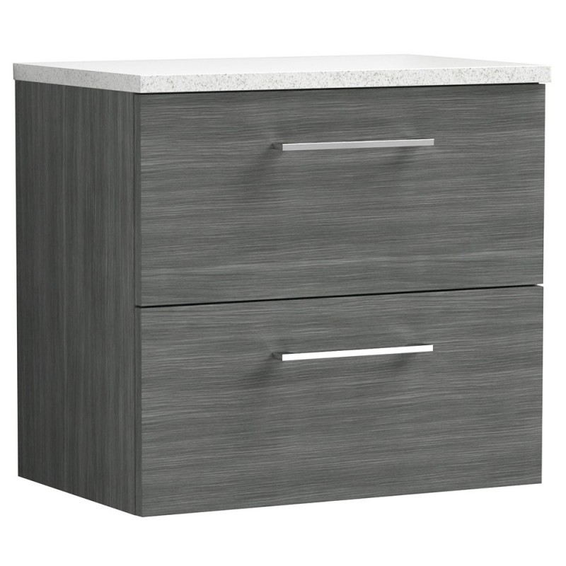 Arno 600mm Wall Hung 2 Drawer Vanity Unit with Laminate Top - Anthracite Woodgrain Arno 600mm Wall Hung 2 Drawer Vanity Unit with Laminate Top - Anthracite Woodgrain