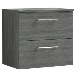 Arno 600mm Wall Hung 2 Drawer Vanity Unit with Worktop - Anthracite Woodgrain