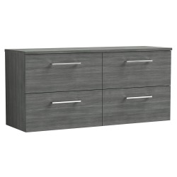 Arno 1200mm Wall Hung 4 Drawer Vanity Unit with Worktop - Anthracite Woodgrain
