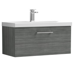 Arno 800mm Wall Hung Single Drawer Vanity Unit with Mid-Edge Basin - Anthracite Woodgrain