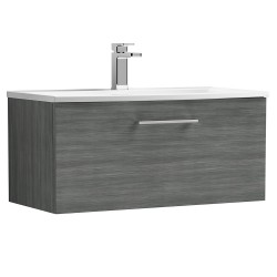 Arno 800mm Wall Hung Single Drawer Vanity Unit with Curved Basin - Anthracite Woodgrain