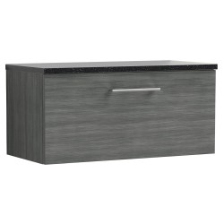 Arno 800mm Wall Hung Single Drawer Vanity Unit with Laminate Top - Anthracite Woodgrain