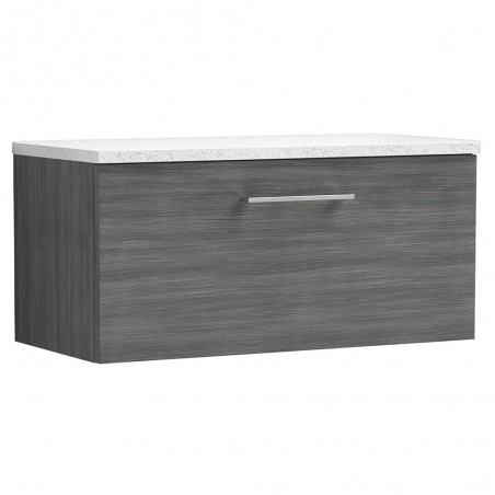 Arno 800mm Wall Hung Single Drawer Vanity Unit with Laminate Top - Anthracite Woodgrain