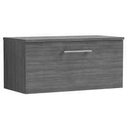 Arno 800mm Wall Hung Single Drawer Vanity Unit with Worktop - Anthracite Woodgrain