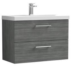 Arno 800mm Wall Hung 2 Drawer Vanity Unit with Mid-Edge Basin - Anthracite Woodgrain