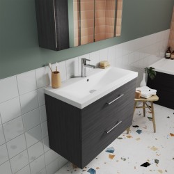 Arno 800mm Wall Hung 2 Drawer Vanity Unit with Mid-Edge Basin - Anthracite Woodgrain - Insitu