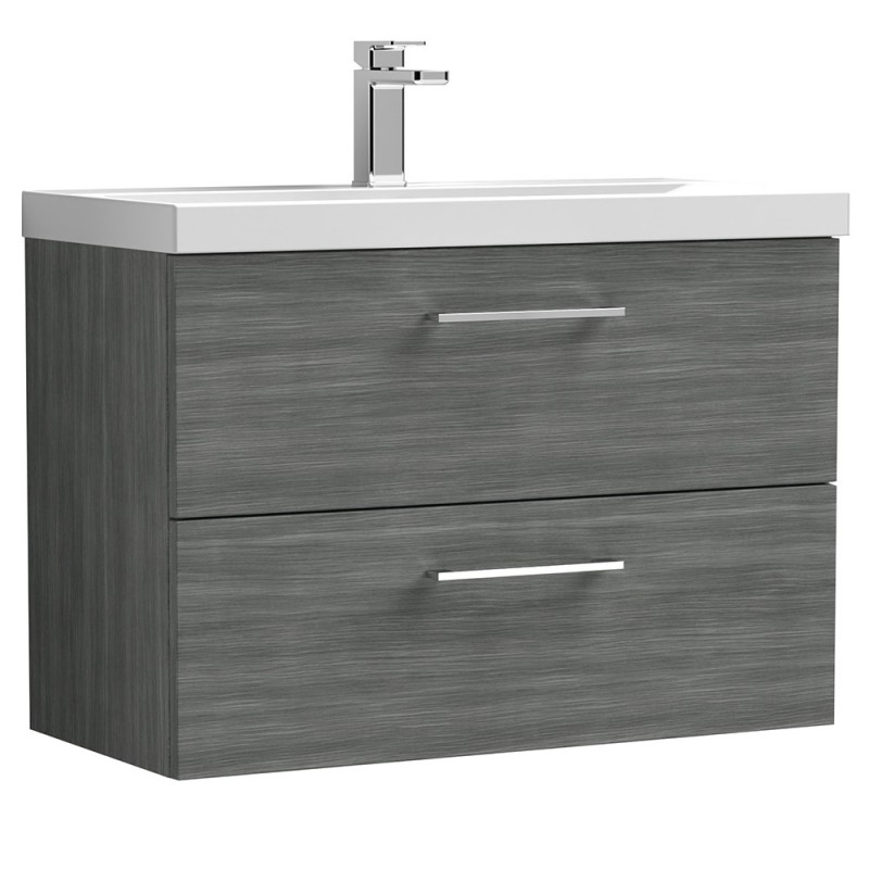 Arno 800mm Wall Hung 2 Drawer Vanity Unit with Thin-Edge Basin - Anthracite Woodgrain Arno 800mm Wall Hung 2 Drawer Vanity Unit with Thin-Edge Basin - Anthracite Woodgrain