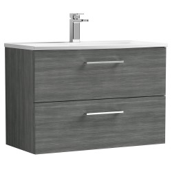 Arno 800mm Wall Hung 2 Drawer Vanity Unit with Curved Basin - Anthracite Woodgrain