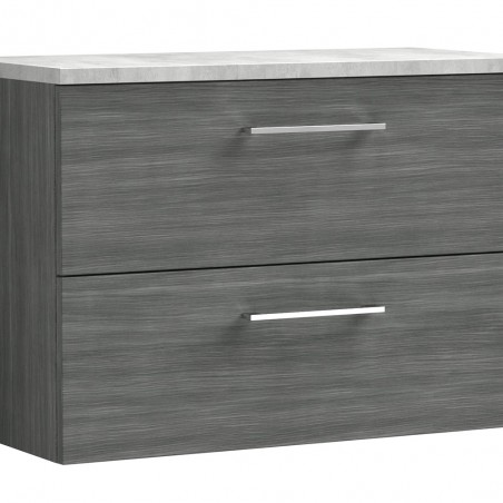 Arno 800mm Wall Hung 2 Drawer Vanity Unit with Laminate Top - Anthracite Woodgrain