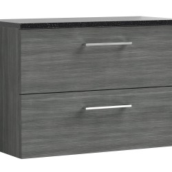 Arno 800mm Wall Hung 2 Drawer Vanity Unit with Laminate Top - Anthracite Woodgrain