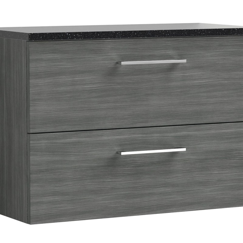 Arno 800mm Wall Hung 2 Drawer Vanity Unit with Laminate Top - Anthracite Woodgrain Arno 800mm Wall Hung 2 Drawer Vanity Unit with Laminate Top - Anthracite Woodgrain