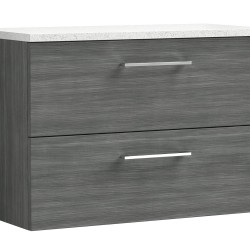 Arno 800mm Wall Hung 2 Drawer Vanity Unit with Laminate Top - Anthracite Woodgrain