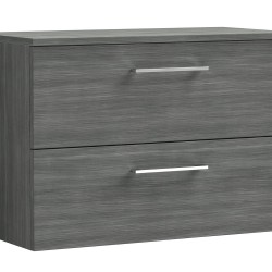 Arno 800mm Wall Hung 2 Drawer Vanity Unit with Worktop - Anthracite Woodgrain