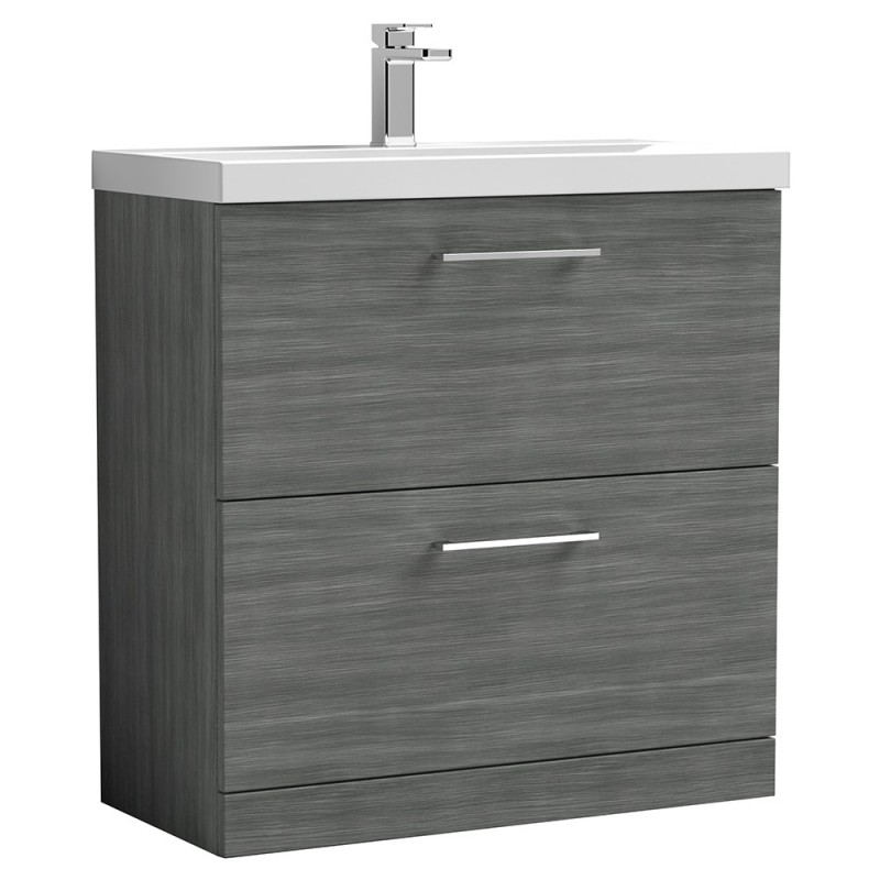 Arno 800mm Freestanding 2 Drawer Vanity Unit with Mid-Edge Basin - Anthracite Woodgrain Arno 800mm Freestanding 2 Drawer Vanity Unit with Mid-Edge Basin - Anthracite Woodgrain