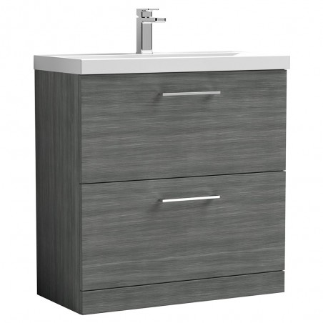 Arno 800mm Freestanding 2 Drawer Vanity Unit with Mid-Edge Basin - Anthracite Woodgrain