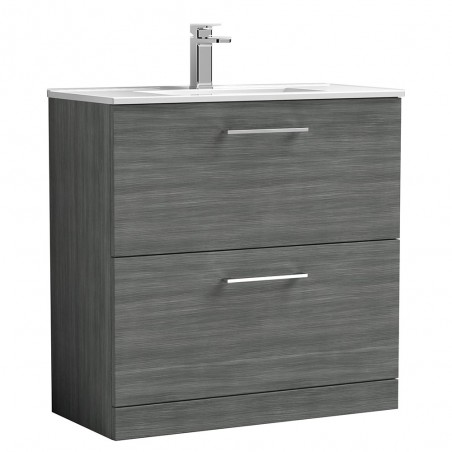 Arno 800mm Freestanding 2 Drawer Vanity Unit with Minimalist Basin - Anthracite Woodgrain