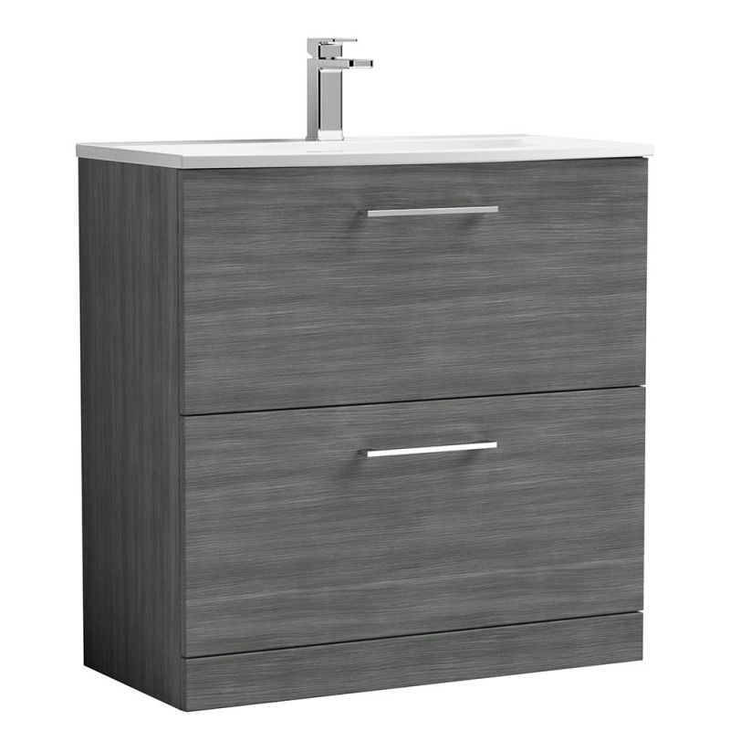 Arno 800mm Freestanding 2 Drawer Vanity Unit with Curved Basin - Anthracite Woodgrain