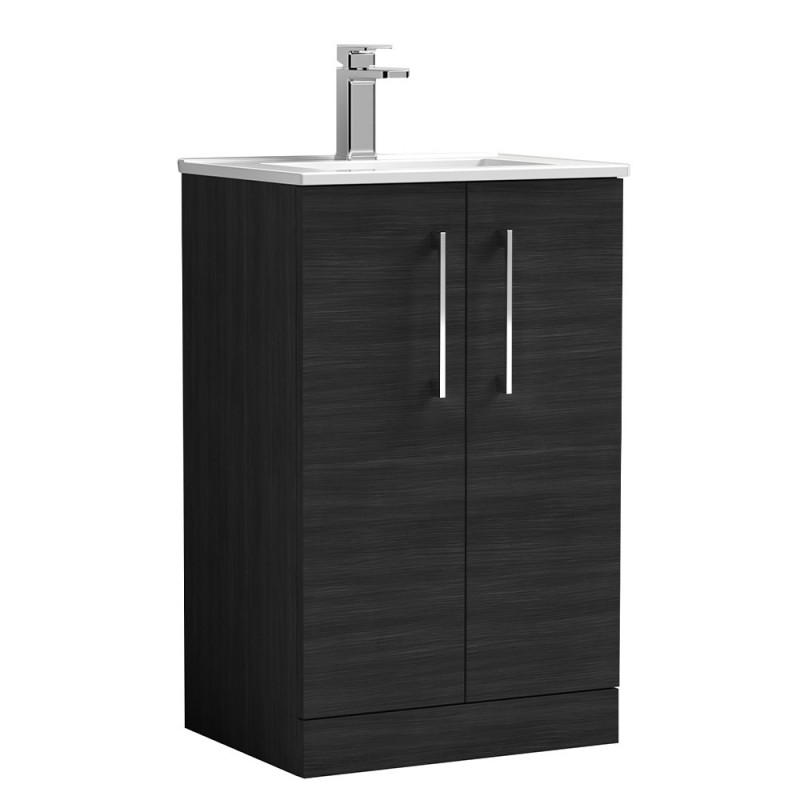 Arno 500mm Freestanding 2 Door Vanity Unit with Minimalist Basin - Charcoal Black Woodgrain