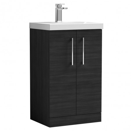 Arno 500mm Freestanding 2 Door Vanity Unit with Thin-Edge Basin - Charcoal Black Woodgrain