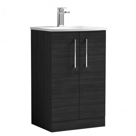 Arno 500mm Freestanding 2 Door Vanity Unit with Curved Basin - Charcoal Black Woodgrain