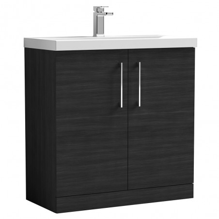 Arno 800mm Freestanding 2 Door Vanity Unit with Mid-Edge Basin - Charcoal Black Woodgrain