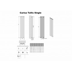 Carisa Tallis White Aluminium Radiator - 350 x 1800mm - Technical Drawing