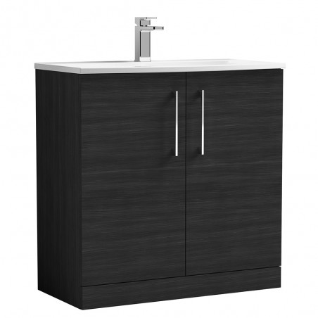 Arno 800mm Freestanding 2 Door Vanity Unit with Curved Basin - Charcoal Black Woodgrain