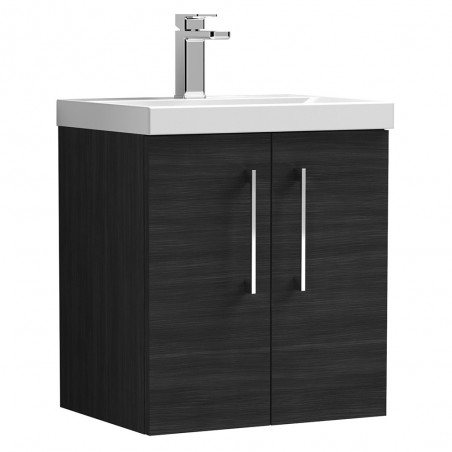 Arno 500mm Wall Hung 2 Door Vanity Unit with Thin-Edge Basin - Charcoal Black Woodgrain