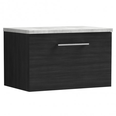 Arno 600mm Wall Hung Single Drawer Vanity Unit with Laminate Top - Charcoal Black Woodgrain