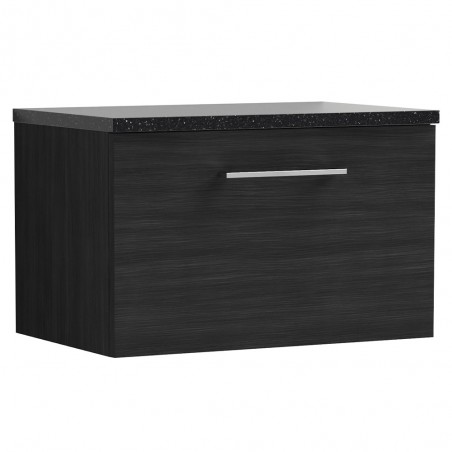 Arno 600mm Wall Hung Single Drawer Vanity Unit with Laminate Top - Charcoal Black Woodgrain