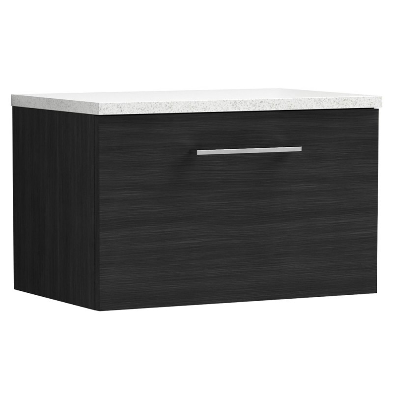 Arno 600mm Wall Hung Single Drawer Vanity Unit with Laminate Top - Charcoal Black Woodgrain Arno 600mm Wall Hung Single Drawer Vanity Unit with Laminate Top - Charcoal Black Woodgrain