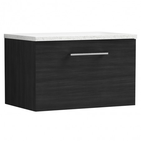 Arno 600mm Wall Hung Single Drawer Vanity Unit with Laminate Top - Charcoal Black Woodgrain