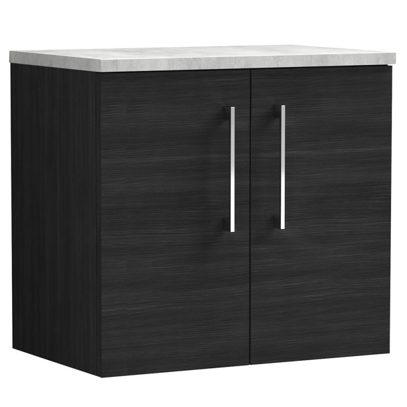 Arno 600mm Wall Hung 2 Door Vanity Unit with Laminate Top - Charcoal Black Woodgrain Arno 600mm Wall Hung 2 Door Vanity Unit with Laminate Top - Charcoal Black Woodgrain