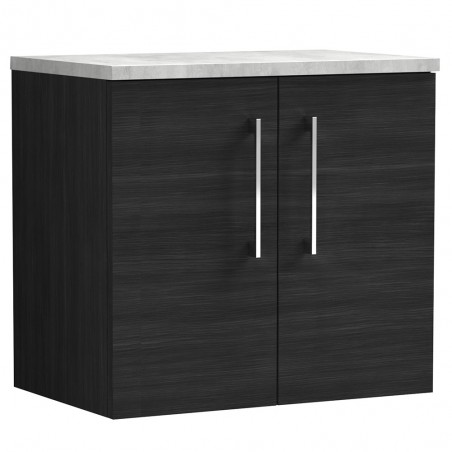 Arno 600mm Wall Hung 2 Door Vanity Unit with Laminate Top - Charcoal Black Woodgrain