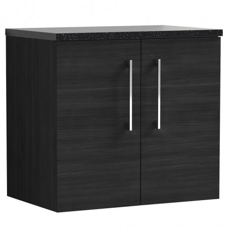 Arno 600mm Wall Hung 2 Door Vanity Unit with Laminate Top - Charcoal Black Woodgrain