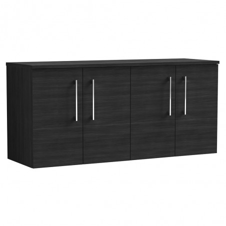 Arno 1200mm Wall Hung 4 Door Vanity Unit with Worktop - Charcoal Black Woodgrain