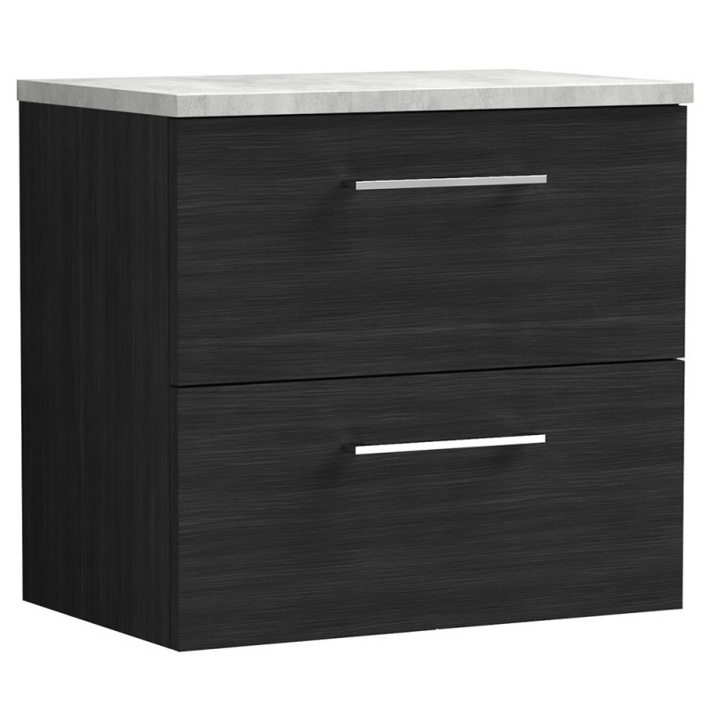 Arno 600mm Wall Hung 2 Drawer Vanity Unit with Laminate Top - Charcoal Black Woodgrain Arno 600mm Wall Hung 2 Drawer Vanity Unit with Laminate Top - Charcoal Black Woodgrain