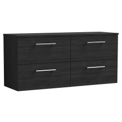 Arno 1200mm Wall Hung 4 Drawer Vanity Unit with Worktop - Charcoal Black Woodgrain