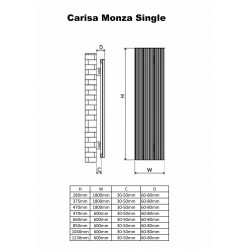 Carisa Monza Black Aluminium Radiator - 470 x 1800mm - Technical Drawing