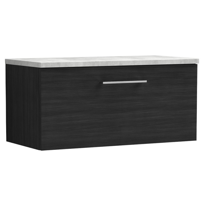 Arno 800mm Wall Hung Single Drawer Vanity Unit with Laminate Top - Charcoal Black Woodgrain Arno 800mm Wall Hung Single Drawer Vanity Unit with Laminate Top - Charcoal Black Woodgrain