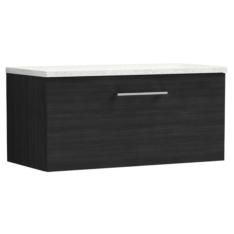 Arno 800mm Wall Hung Single Drawer Vanity Unit with Laminate Top - Charcoal Black Woodgrain