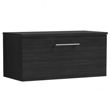 Arno 800mm Wall Hung Single Drawer Vanity Unit with Worktop - Charcoal Black Woodgrain